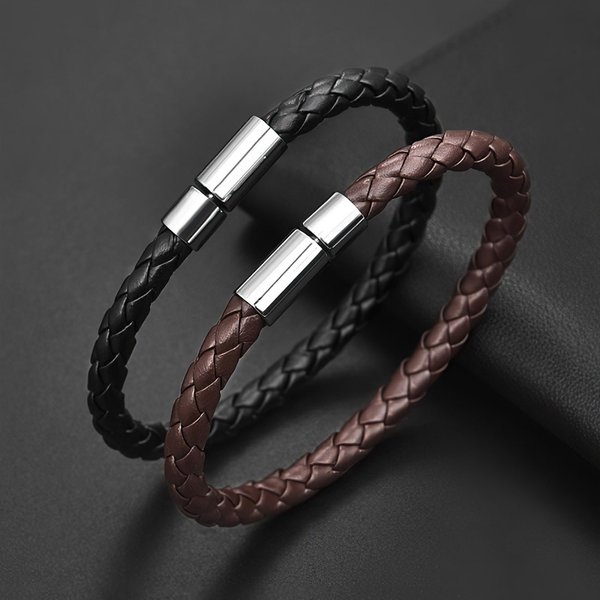 2 pièces marron noir deux Bracelets en cuir à fixation magnétique, Bracelets pour hommes, Bracelets pour hommes