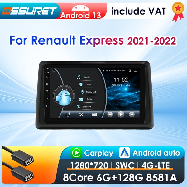 2-DIN CarPlay Android Autoradio für Renault Express 2021-2022, Multimedia-GPS-Autoradio, Intelligentes Headunit mit DSP 8581