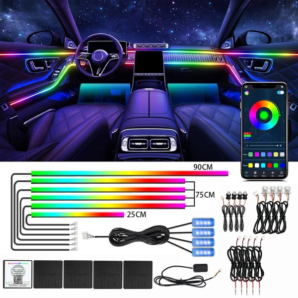 18-in-1 Auto-Ambientebeleuchtung RGB 213 Farben Vollfarbiger LED-Streamer für den Innenraum, versteckte Acrylstreifen, Symphonie-Atmosphärenlampe