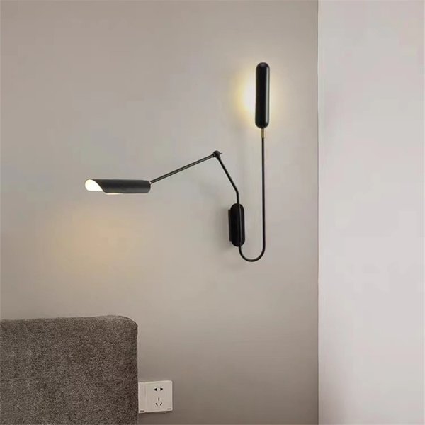 Switch Arm Wall Lamp Industrial Double head long pole rocker arm rotating lamp Bedside Vintage Led Living Room iron reading lamp