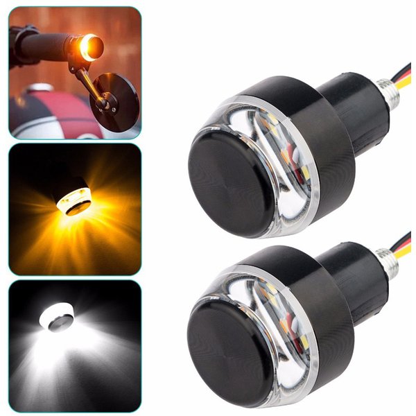 2Pcs 12V Motorcycle LED Handlebar End Turn Signal Light White Yellow Flasher Handle Grip Bar Blinker Side Marker Lamp Lighting