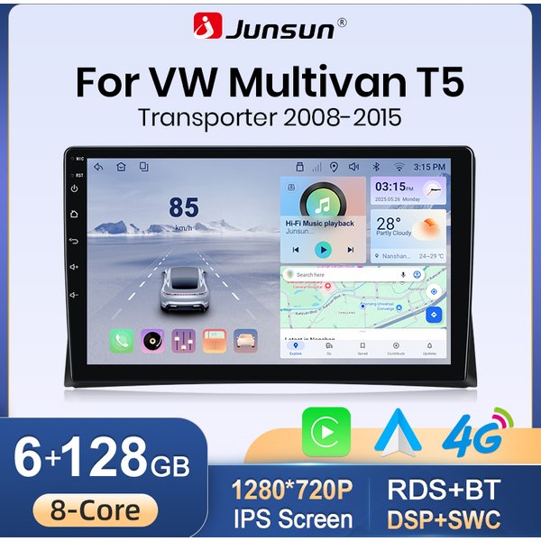 Junsun Android Autoradio 360 ° Panoramakamera für Volkswagen Multivan T5 2003-2015 Wireless CarPlay Bildschirm Android Auto Stereo GPS RDS BT DAB+
