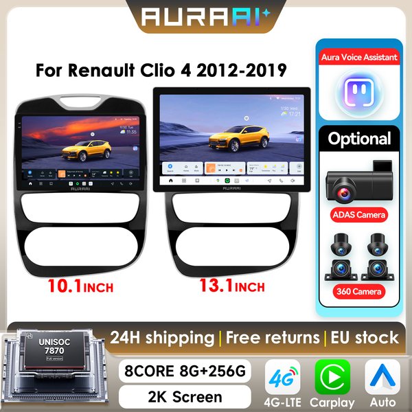 8G+256G AURAAI 2K Bildschirm für Renault Clio 4 2012 - 2019 Autoradio CarPlay Android Auto 4G WIFI GPS DSD ADAS Dual-Mikrofon 360 ° Kamera