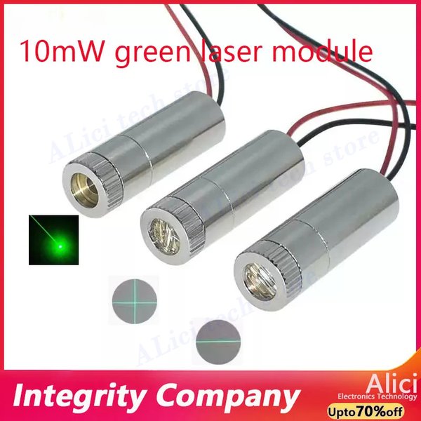 520 nm 10 mW grünes Lasermodul Grüner Punkt/Wort/Kreuzhaar-Laserkopf mit horizontaler Positionierung, einstellbare Brennweite 3 V–5 V