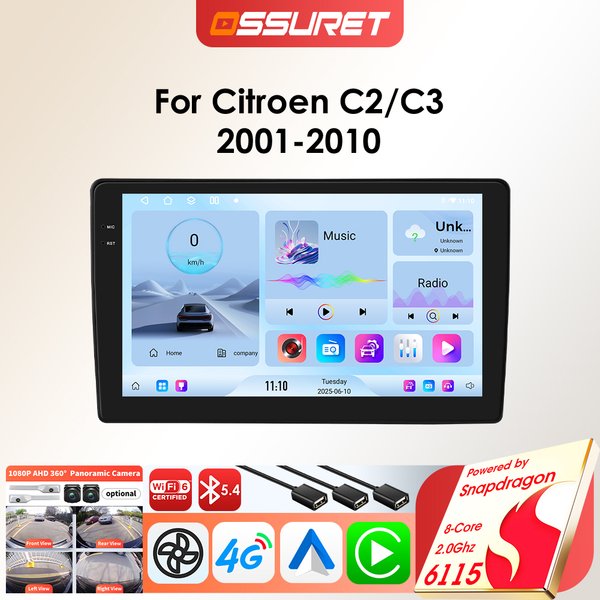 2 Din Android 14 Auto Radio Multimedia Player Für Citroen C2 C3 2001-2010 Drahtlose Carplay auto GPS Intelligente audio stereo DSP
