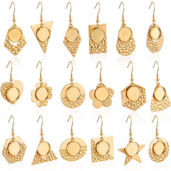10pcs Earring Bezel Trays 18K Gold Earring Hook Blanks Cabochon Ear Wire for DIY Resin Jewelry Making Supplies