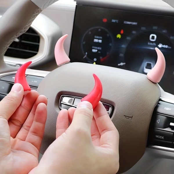 Autocollant décoratif d'angle diable pour Mini volant de voiture, 2 pièces, mignon et créatif pour tableau de bord de véhicule, ornement de ventilation