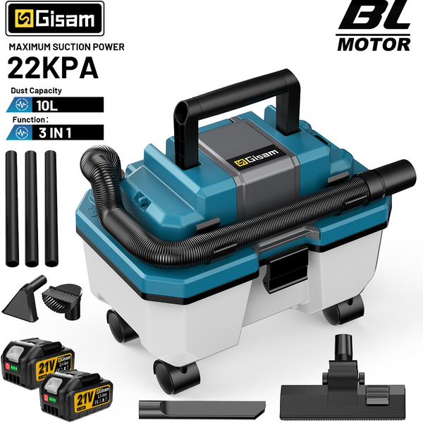 Aspirateur électrique sans fil Gisam 22Kpa 10L, 3-en-1, aspirateur humide et sec, outil de soufflage de poussière, pour batterie Makita 18V