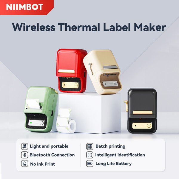 Niimbot B21 étiqueteuse étiquette prix imprimante d'étiquettes thermique Portable avec étiquettes blanches/transparentes/couleur/rondes pour boulangerie/affaires