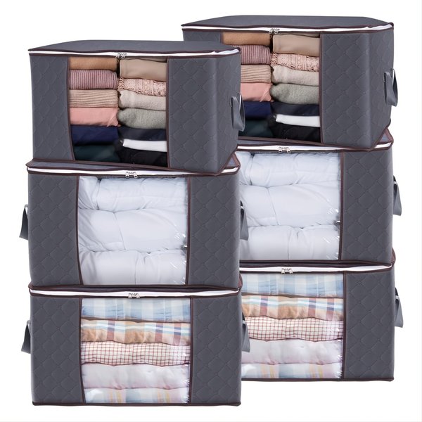 Sac de Rangement pour Vêtements de Grande Capacité, avec Poignée Renforcée, pour Couverture, Couettes, Draps de Lit, Oreillers, Jouet, 3 ou 6 Pièces
