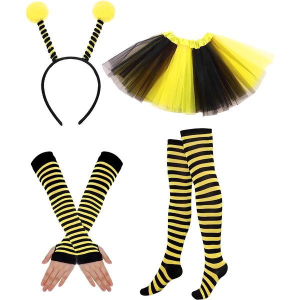 PESENARBee Bopper antenne bandeau Tutu jupe abeille rayé jambières genou cuisse haut bas et gants longs pour fête Cosplay