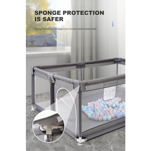 Baby Playpen Extra Large Activity Center Convenient Zippered Entry Door Outer Side Mesh Storage Bag Baby Item Organizer Thickened Stainless Steel Tube Sponge Soft Cushion Protection 360 Visible Mesh