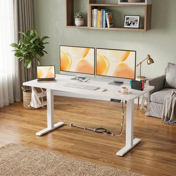 Bureau électrique réglable en hauteur, bureau informatique assis-debout avec fonction mémoire, moteur silencieux, poste de travail ergonomique et robuste pour la maison et le bureau