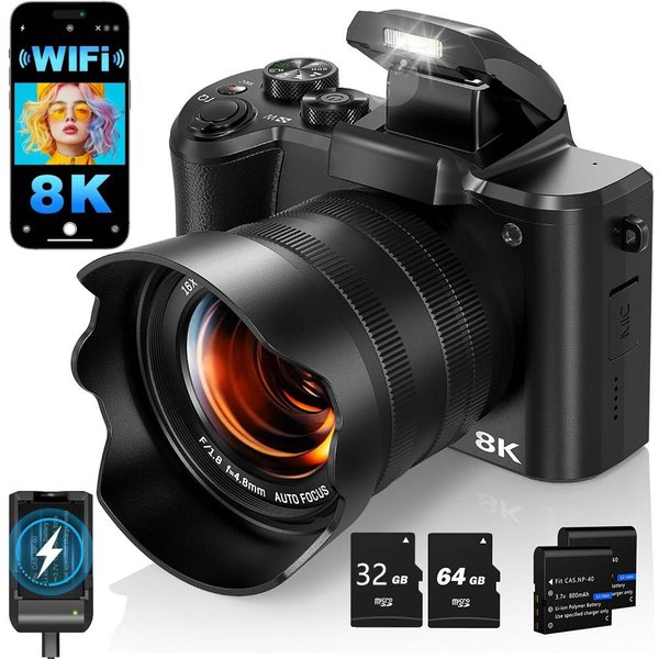 Appareil photo numérique 8K pour la photographie, Autofocus, WiFi, 88mp, Vlogging, avec double objectif, Zoom numérique 16X, écran tactile, caméra de voyage