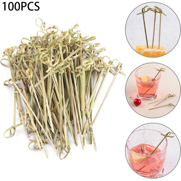 100pcs Disposable Bamboo Knot Stick Skewers Cocktail Picks Fruit Forks Barbeque Party Decoration Bar Tool
