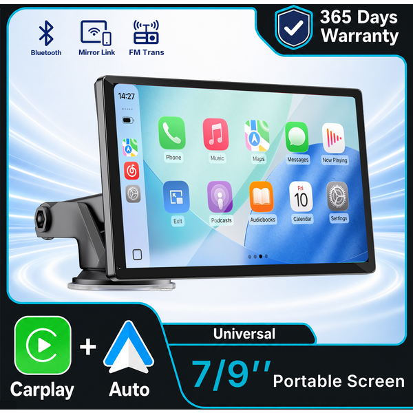 Przenośny ekran CarPlay 7/9 cali, bezprzewodowy CarPlay, Android Auto, HD Radio Samochodowe, Multimedialny Odtwarzacz Wideo MP5 z Kamerą Cofania i Rejestratorem DVR