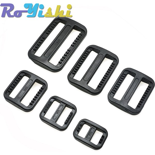 10-100 pièces/paquet Boucles de réglage coulissantes en plastique à trois glissières, style large, pour sangles de sac à dos, noir