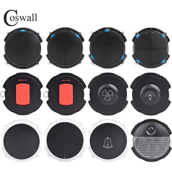 COSWALL R11 R12 bouton poussoir à impulsion noire variateur 20A chauffe-eau feu de pied interrupteur d'éclairage mural intermédiaire commuté Module de bricolage