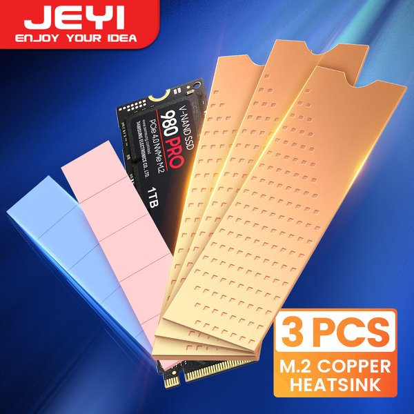 JEYI Kupfer M.2 Kühlkörper, 3 Stück 2280 SSD Kupferkühler Solid State Disk Kühler mit thermischem Silikonpad für Laptop Desktop