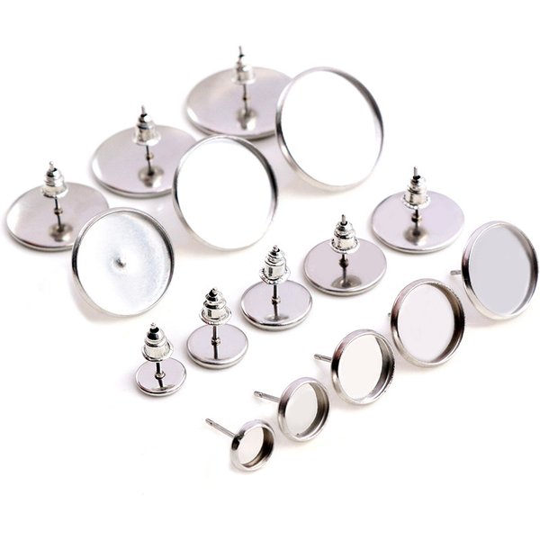 Clous de boucles d'oreilles en acier inoxydable 6/8/10/12mm-20mm, boucles d'oreilles vierges/Base, adaptés aux Cabochons en verre de 6 à 20mm, boutons, lunettes de boucles d'oreilles