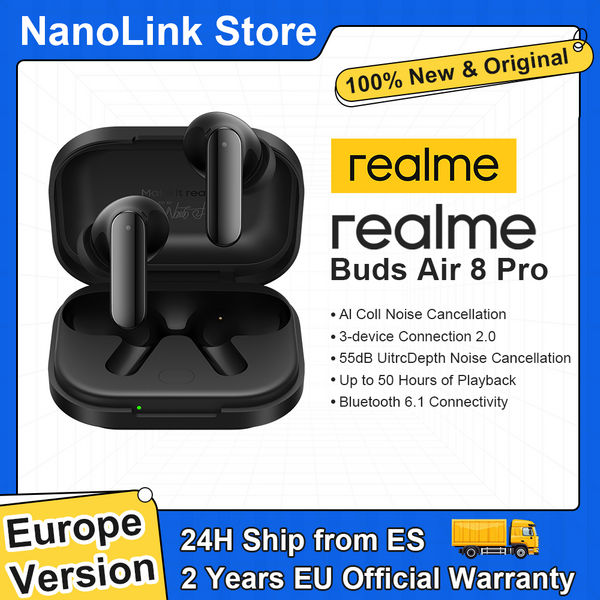 realme Buds Air 8 Pro Bluetooth Earphone Wireless Headphone Europe Version For 5G Smartphone realme 16 Pro Plus realme GT 8 Pro realme Pad 3
