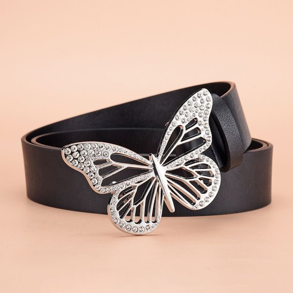 Women's Belt Fashion Butterfly Buckle Belt High quality PU Belt Paired Jeans Skirt Belt Cheap Belt, Gift for Girlfriend and Mon