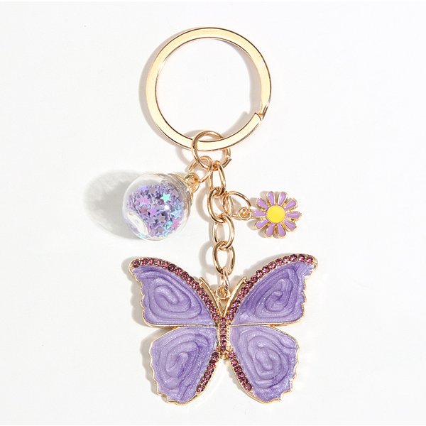 Porte-clés Animal mignon, papillon violet, fleur, cristal, étoile, perles de verre, pour femmes et hommes, cadeaux Souvenirs, bijoux