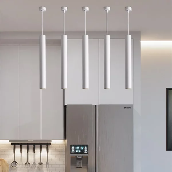 Lampe suspendue LED moderne, lampe à tube long, décoration pour îlot de cuisine, salle à manger, boutique, comptoir de bar, lampes suspendues en forme de tube cylindrique