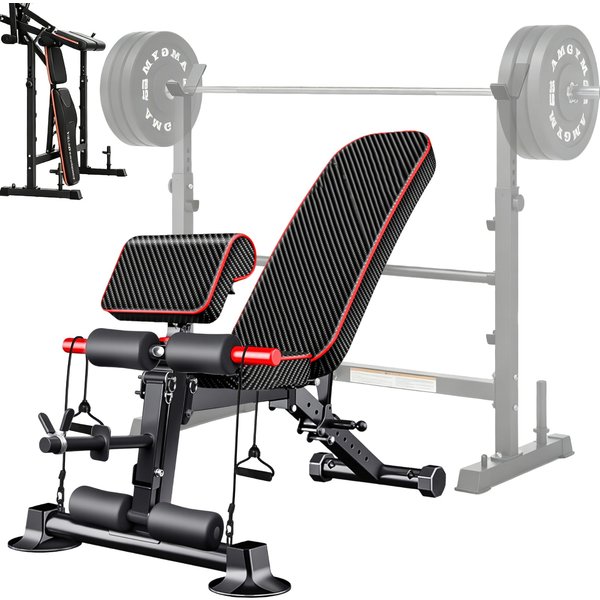 Verstellbare Hantelbank mit 350 kg Tragkraft, Fitnessbank mit Widerstandsband für Krafttraining, Sit-ups und Gym-Workouts