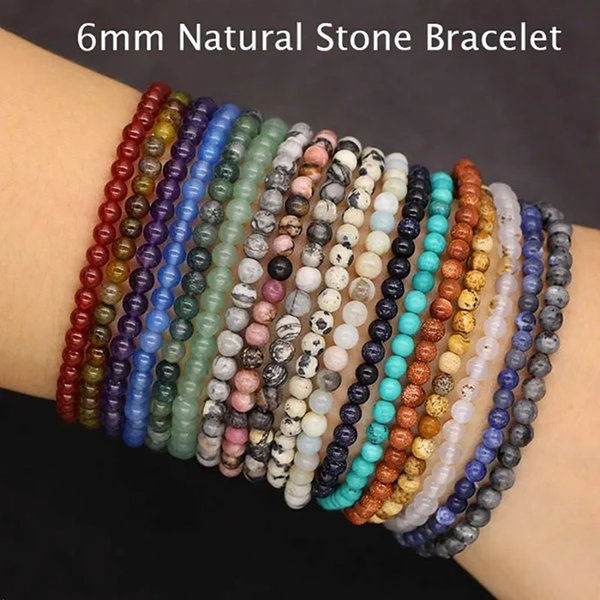 Natural Stone Crystal Bead Stretch Bracelet Lapis Lazuli Tiger Eye Round Beaded Stretch 7.5" Bracelets Bangles Jewelry