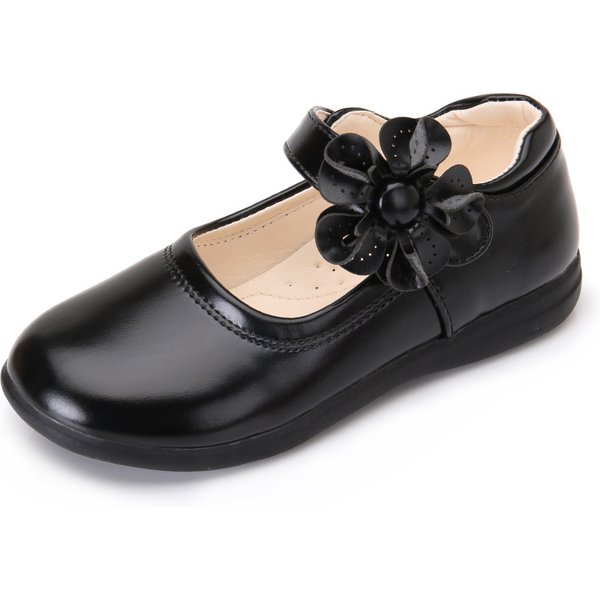 Chaussures en cuir noir pour filles, chaussures plates à fleurs pour fête scolaire, pour enfants moyens et grands, princesse douce Mary Janes, à la mode