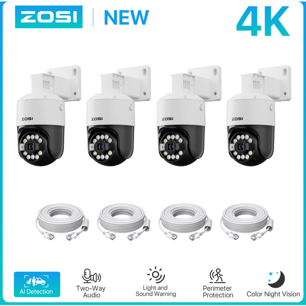 ZOSI C296 2PK/4PK 8MP PoE PTZ Kamera Outdoor mit menschlicher Fahrzeugerkennung 4K Farbe Nachtsicht Überwachung IP-Sicherheitskamera
