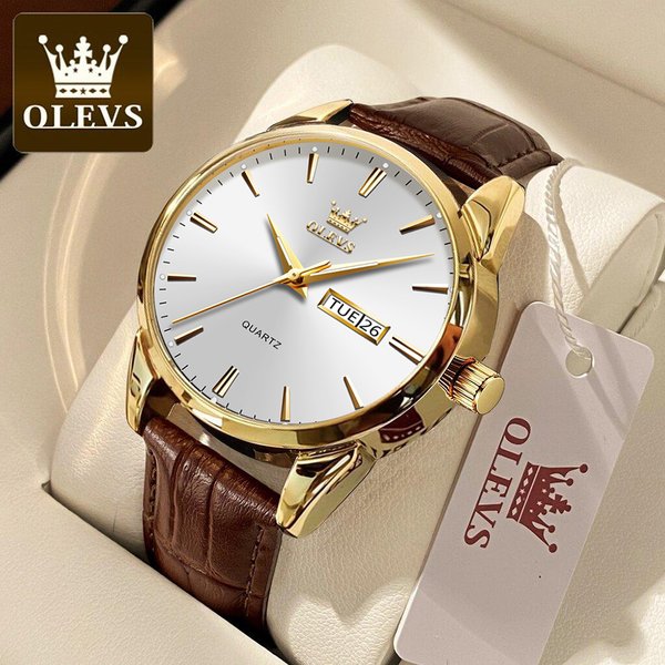 OLEVS montre à Quartz classique pour hommes bracelet en cuir étanche calendrier sport affaires montre-bracelet à Quartz pour hommes marque supérieure 6898
