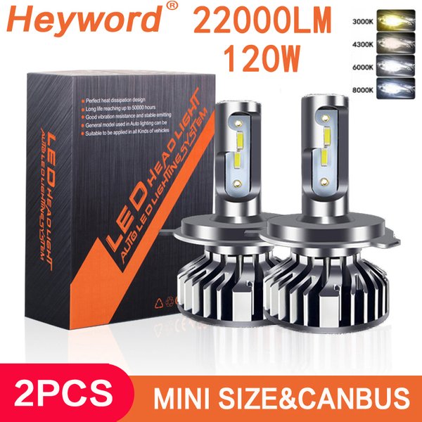 Heyword – phare de voiture LED, puce CSP 120W 1860, 3000k/4300k/6000k/8000k, h4, h7, h1, 9005, lumière LED
