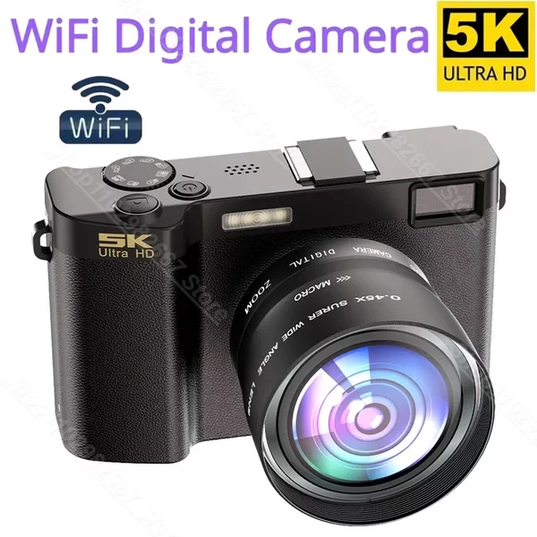 5K Professionelle Digitalkamera WIFI Webcam Weitwinkel Digitalzoom 64 MP Camcorder Fotografie 3-Pouces-Bildschirm Vlog Videorecorder