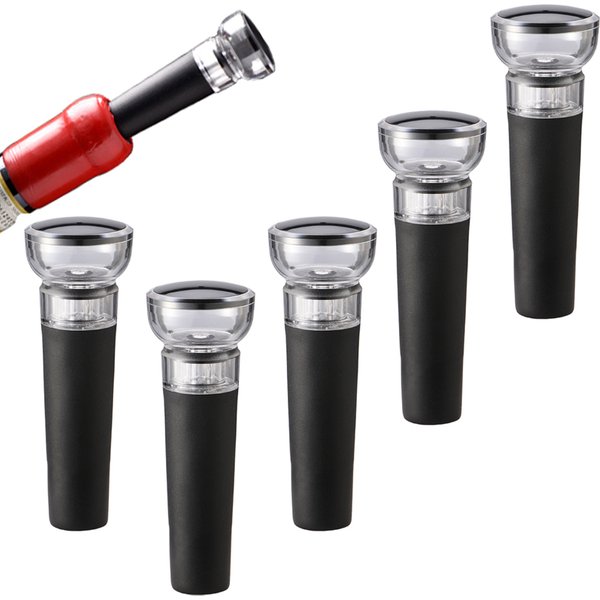 Pompe à vide noire réutilisable, bouchon de bouteille, scellant hermétique, vin, bière, Soda, fermeture en liège, couvercle en liège, accessoires de Bar, 5 pièces