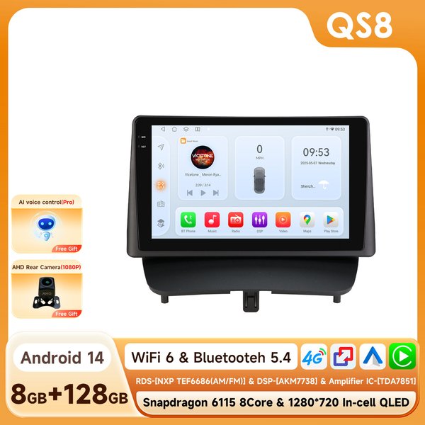 Autoradio für Ford Transit Tourneo Courier 2013-2021 Stereo 6115 Android 14 Wireless Carplay Multimedia-Player 4G 2 Din 9 Zoll
