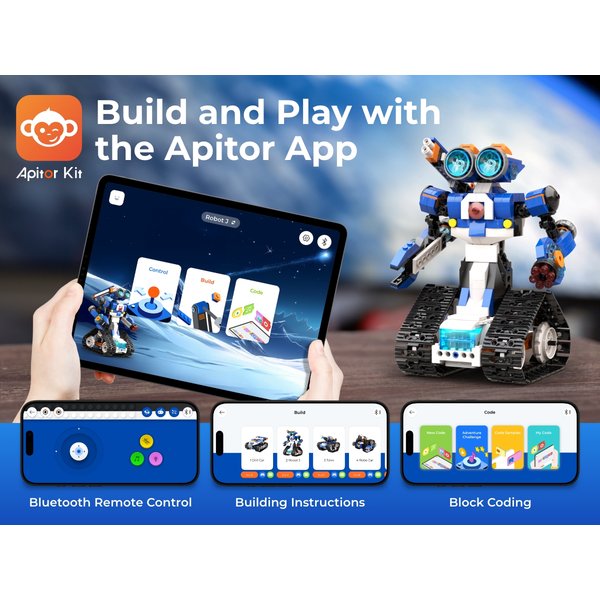 Apitor APP-gesteuertes STEM-Robotik-Lernset, Spielzeug und Geschenke für Kinder, Wissenschafts-Experimentier-Set, Technik-Coding-Roboter-Spielzeug