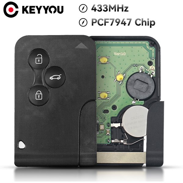KEYYOU ID46 PCF7947 Chip Remote Key 3 Buttons 433Mhz For Renault Clio Logan Megane 2 3 Scenic Smart Card Emergency Insert Key