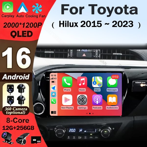 Android 16 For Toyota Hilux 2015 ~ 2023 CarPlay&Auto Car Radio Stereo GPS Navigation Multimedia Player Wireless WIFI BT FM RDS