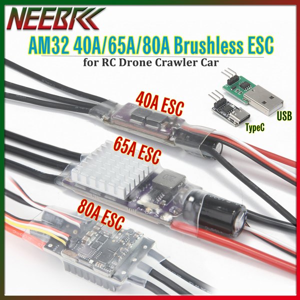 AM32 40A 65A 80A Bürstenloser ESC 32-Bit Geschwindigkeitsregler mit Signalunterstützung für PWM/DSHOT/Sine USB/TypeC, Einstellbar für RC-Drohnen und Crawler-Autos