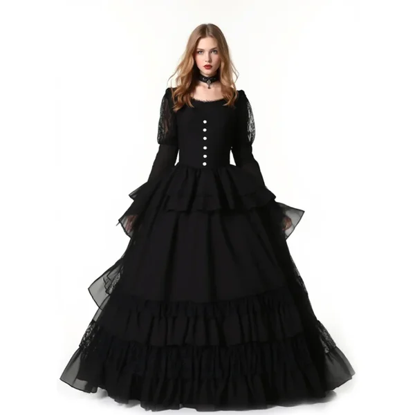 Robe gothique médiévale pour femmes, style Lolita, vêtements cosplay d'anime, robe victorienne française pour jeux de rôle, robes de bal gothiques noires pour fête d'Halloween