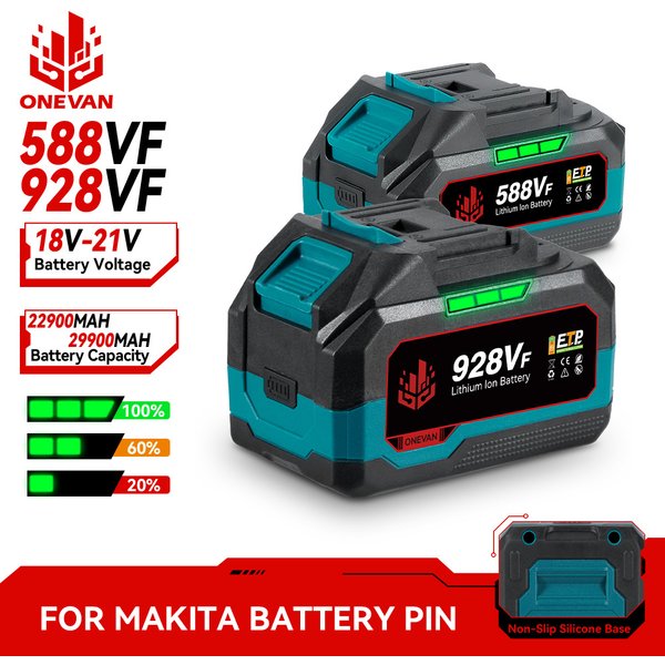 ONEVAN 928VF 29900mAh Bateria Litowa 588VF 22900mAh Wskaźnik Pojemności Akumulator do Narzędzi Elektrycznych Makita 18V 21V