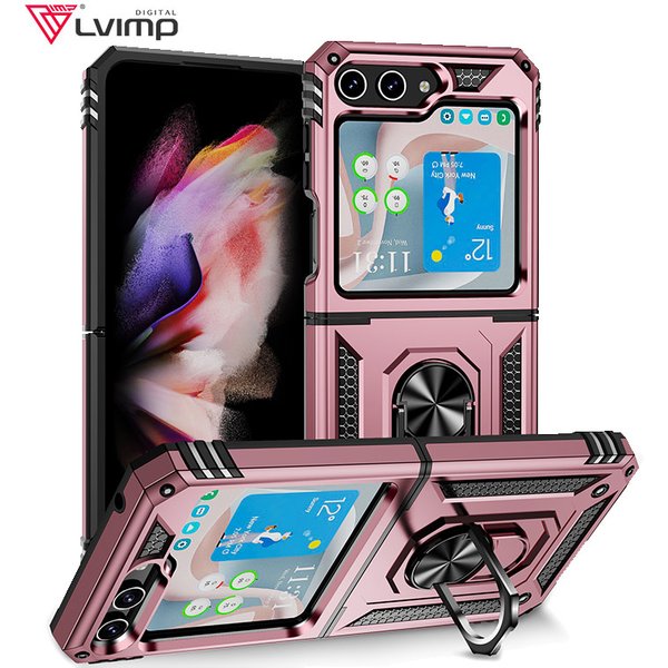 Pour Samsung Galaxy Z Flip5 robuste 360 degrés rotation anneau béquille antichoc couverture pour Samsung Galaxy Z Flip 5 armure étui