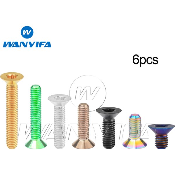 WANYIFA 6 Stück Titan-Schrauben M4/M5x8 10 12 15 20 25 30 35 40mm Senkkopf Torx-Schrauben mit "W" Logo für Fahrräder