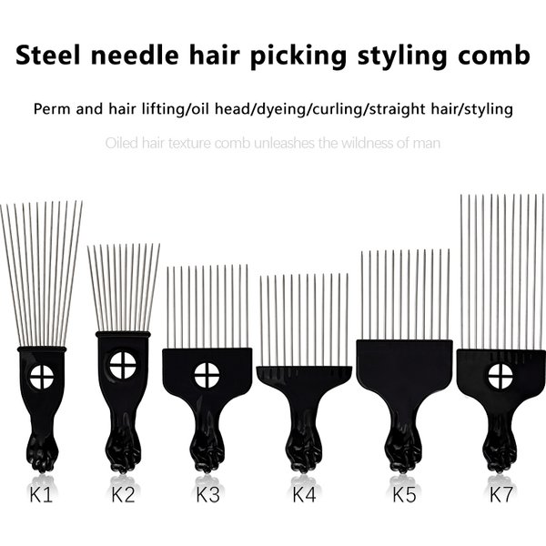 Black Metal African American Pick Kamm Haar Kämme Haarkamm für Friseur Styling Tool Salon Friseur Shop Zubehör 6 Style