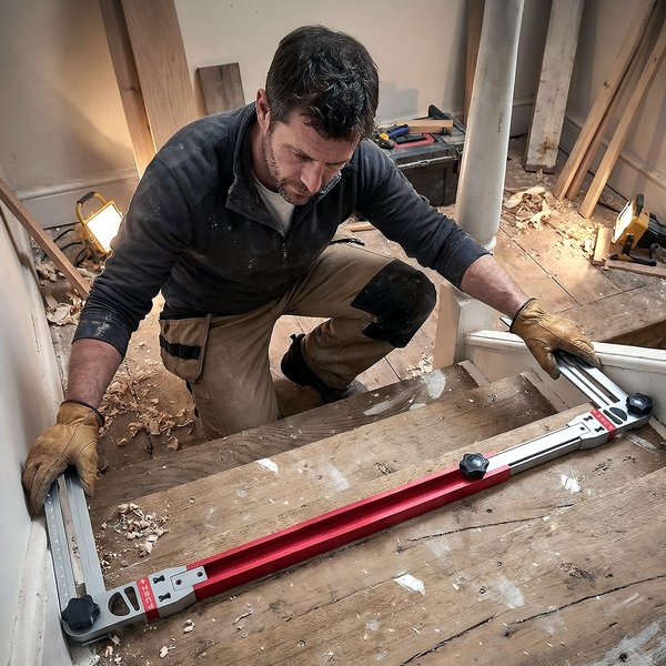 Treppenbau-Schablonenwerkzeug mit Winkelmesser und Skala - Innovatives Messwerkzeug aus Aluminiumlegierung für die Treppenmontage