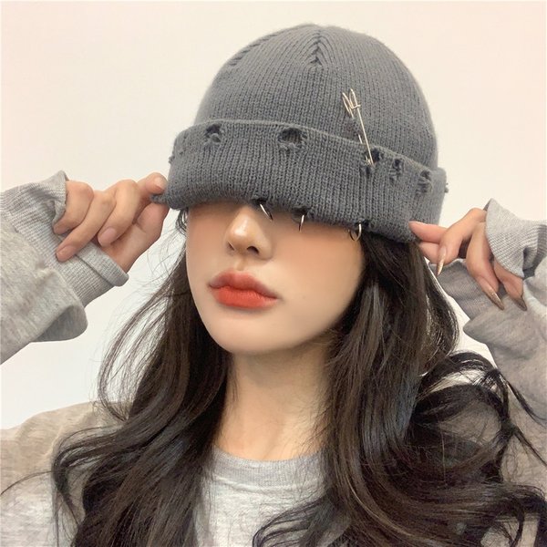Winter Harajuku Y2K Mützen, gestrickte Mütze, Damenmode, warm, dick, Gorro, Herren, Hip-Hop, Mütze mit Loch, kurze Mütze, Unisex, Basic-Mütze.