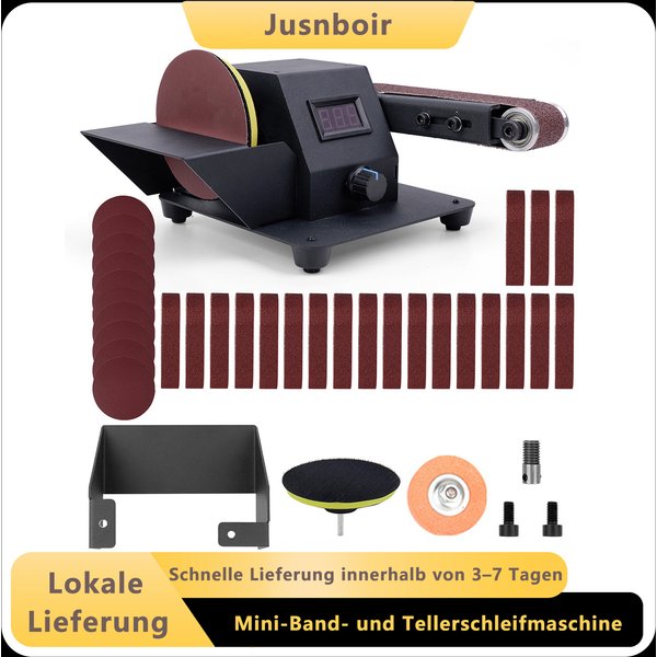 350W Kleiner Bandschleifer. Umrüstsatz für Scheibenschleifer, 10 Schleifbänder und 10 Rundschleifscheiben, geeignet zum Schleifen von Holz und Metall