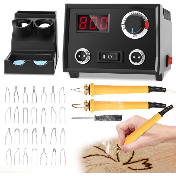 60W Pyrographie-Gerät, Holzbrenner-Pyrographie-Stift-Set, Elektrisches Holzbrennwerkzeug mit 30 Pyrographie-Drahtspitzen, 2 Stifte für Holz